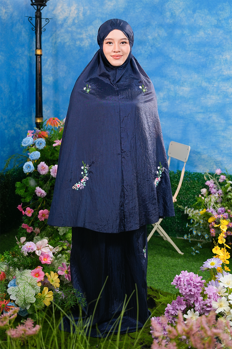 The Blooming Travel Telekung in Navy Prayer Wear