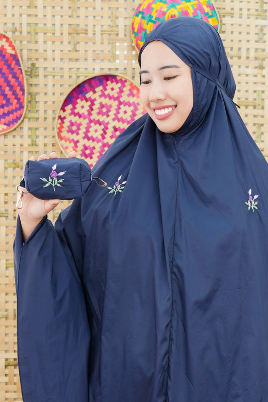 Pocketable Travel Telekung In Navy Prayer Wear