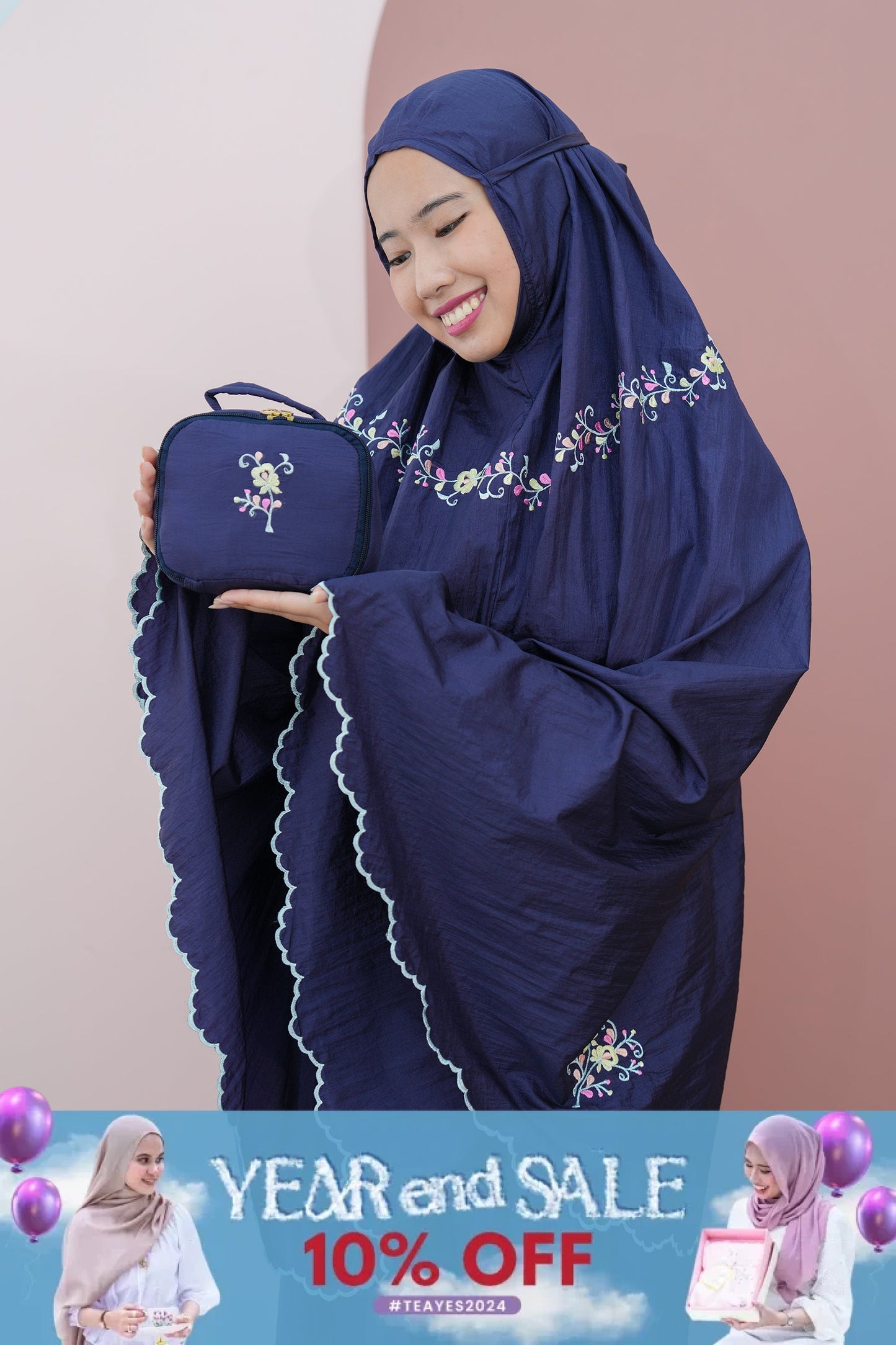 Premium Travel Telekung In Navy Prayer Wear