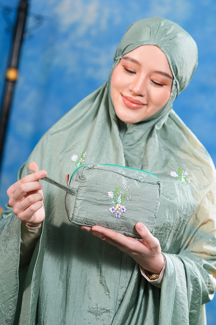 [As Is] The Blooming Travel Telekung Green / XS Prayer Wear