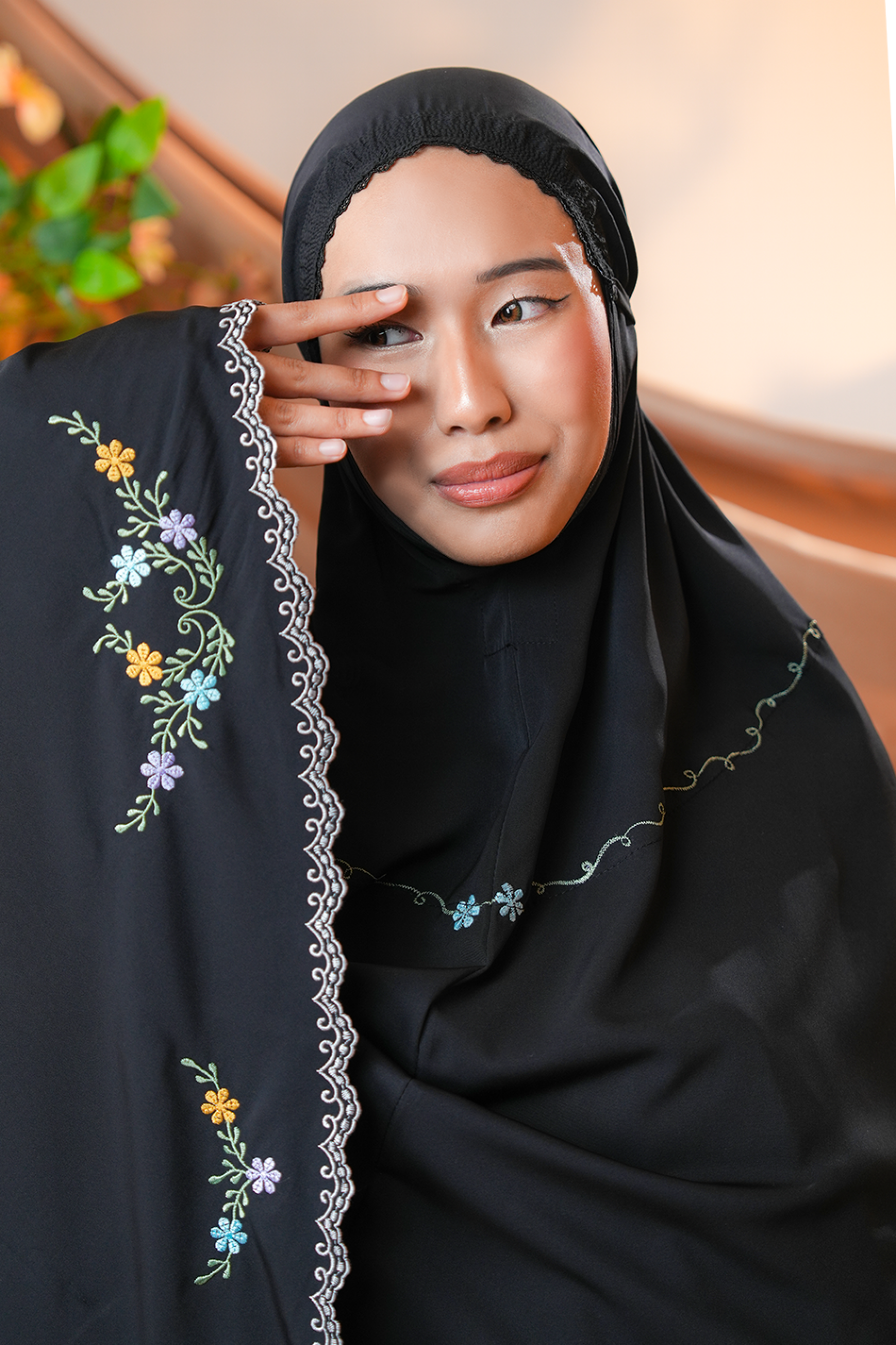 Celine in Black Tea Prayer Wear