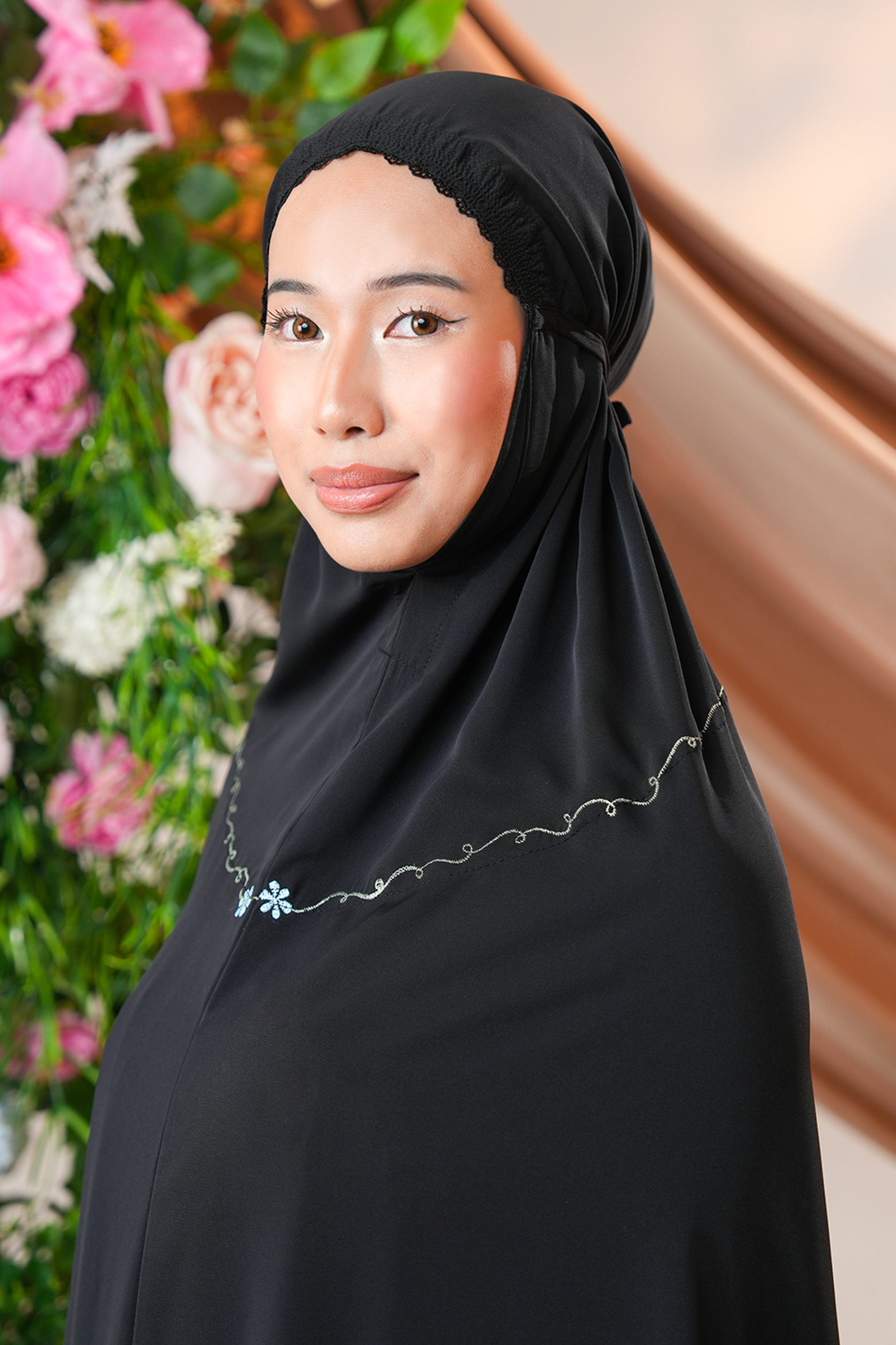 Celine in Black Tea Prayer Wear