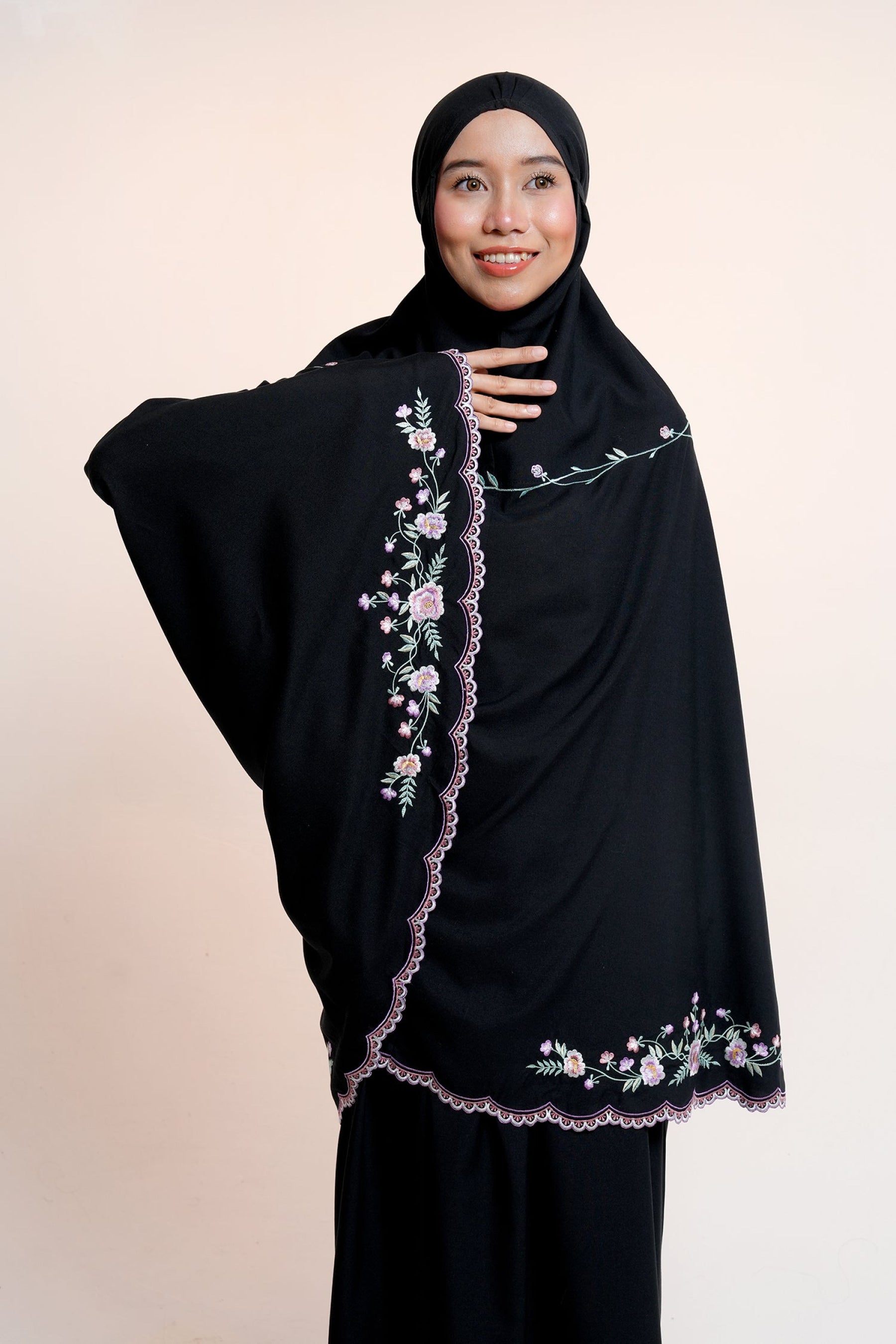 Leora in Black Prayer Wear