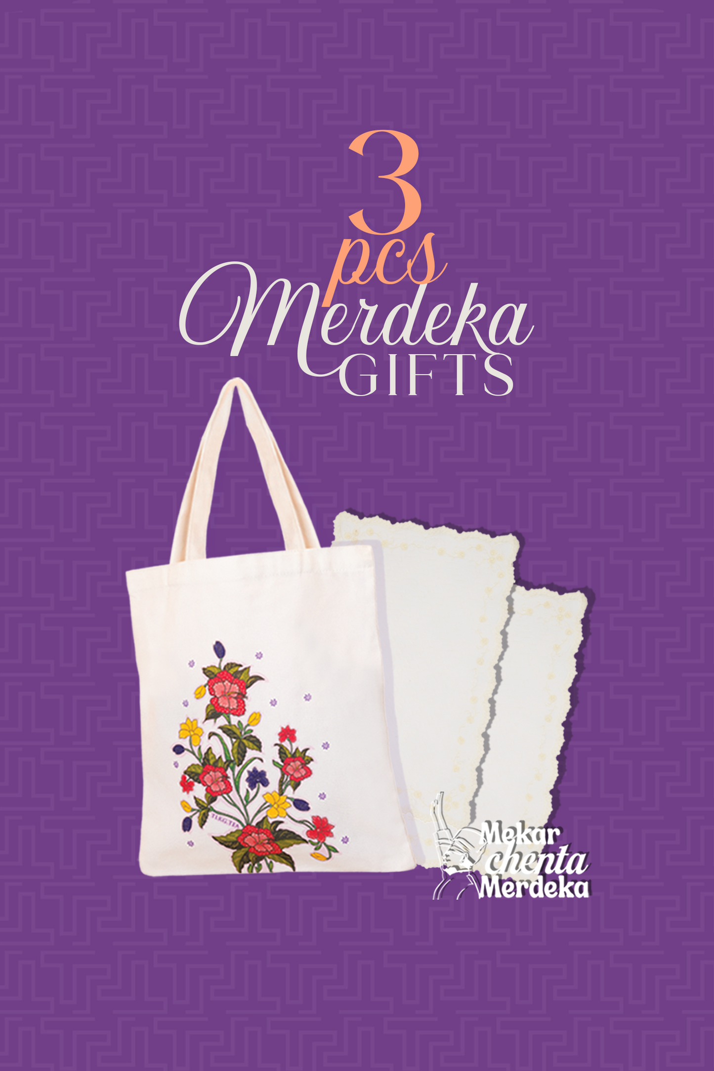 Tea Roses Mini Sejadah Vanilla - set of 2 + Hibiscus Tote Bag