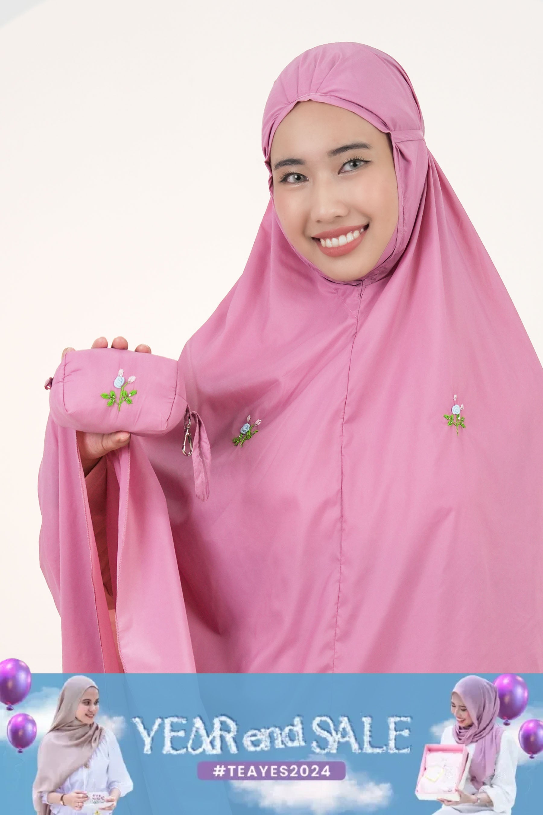 Pocketable Travel Telekung In Bubblegum Prayer Wear