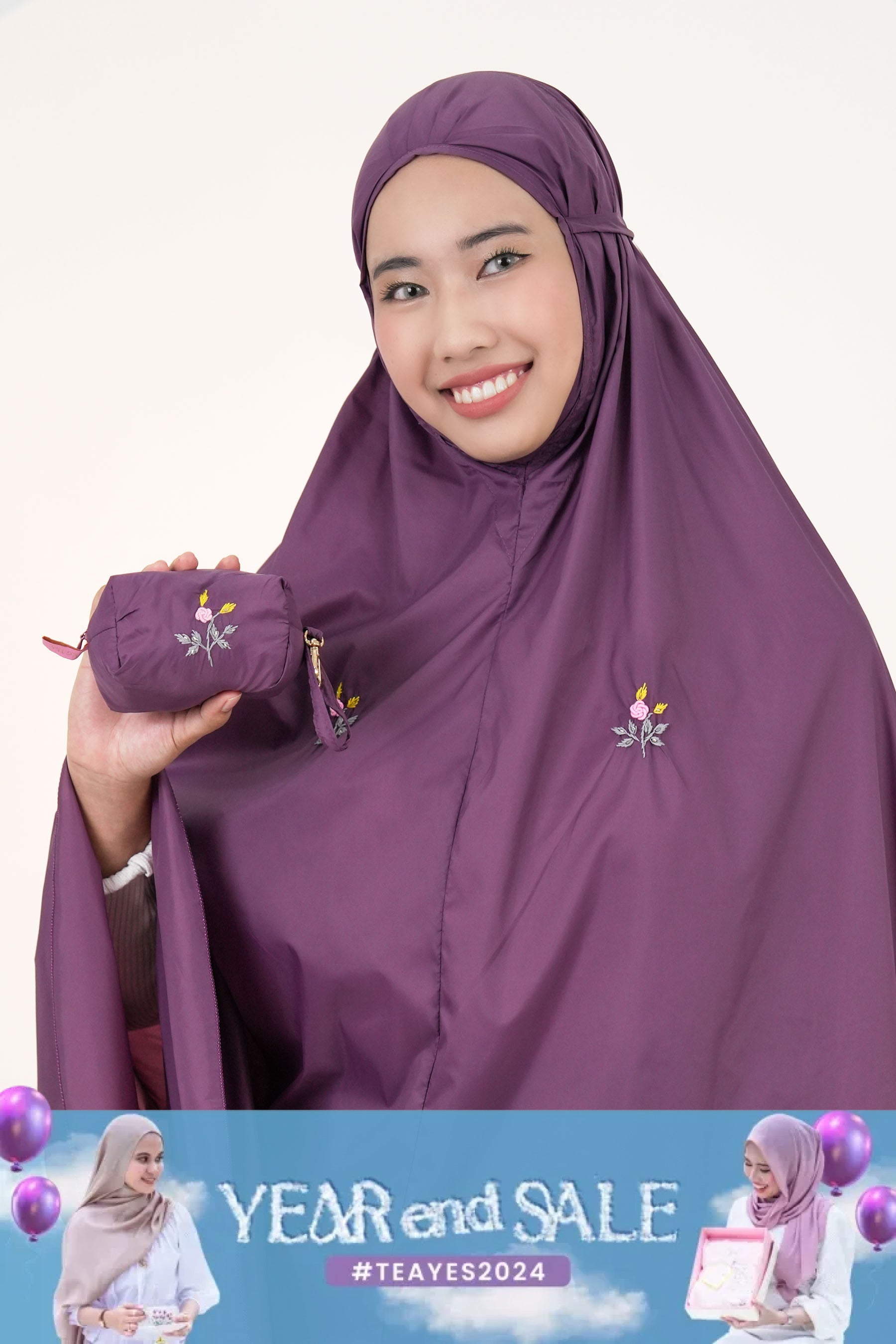 Pocketable Travel Telekung In Grape Prayer Wear