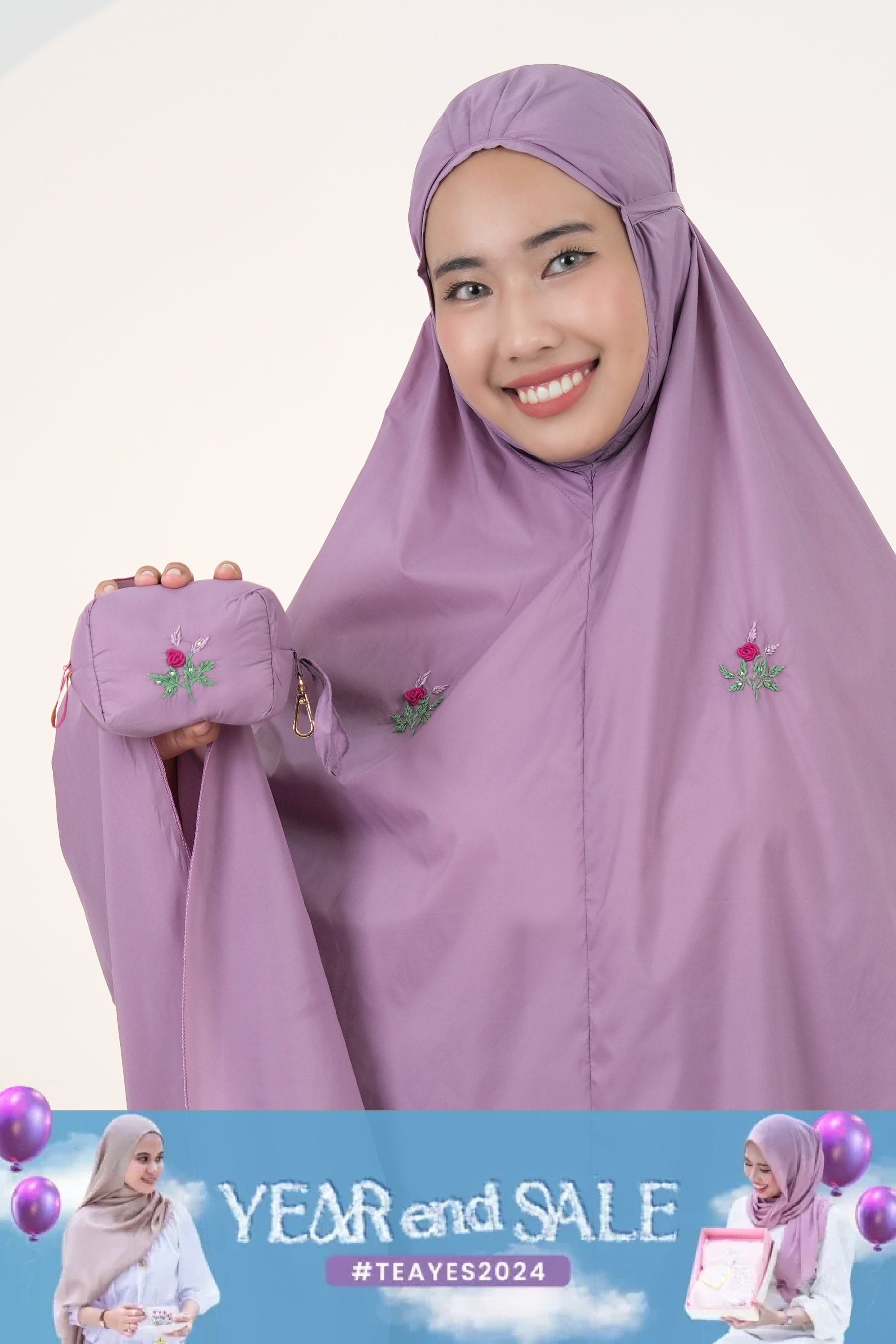 Pocketable Travel Telekung In Lavender Prayer Wear