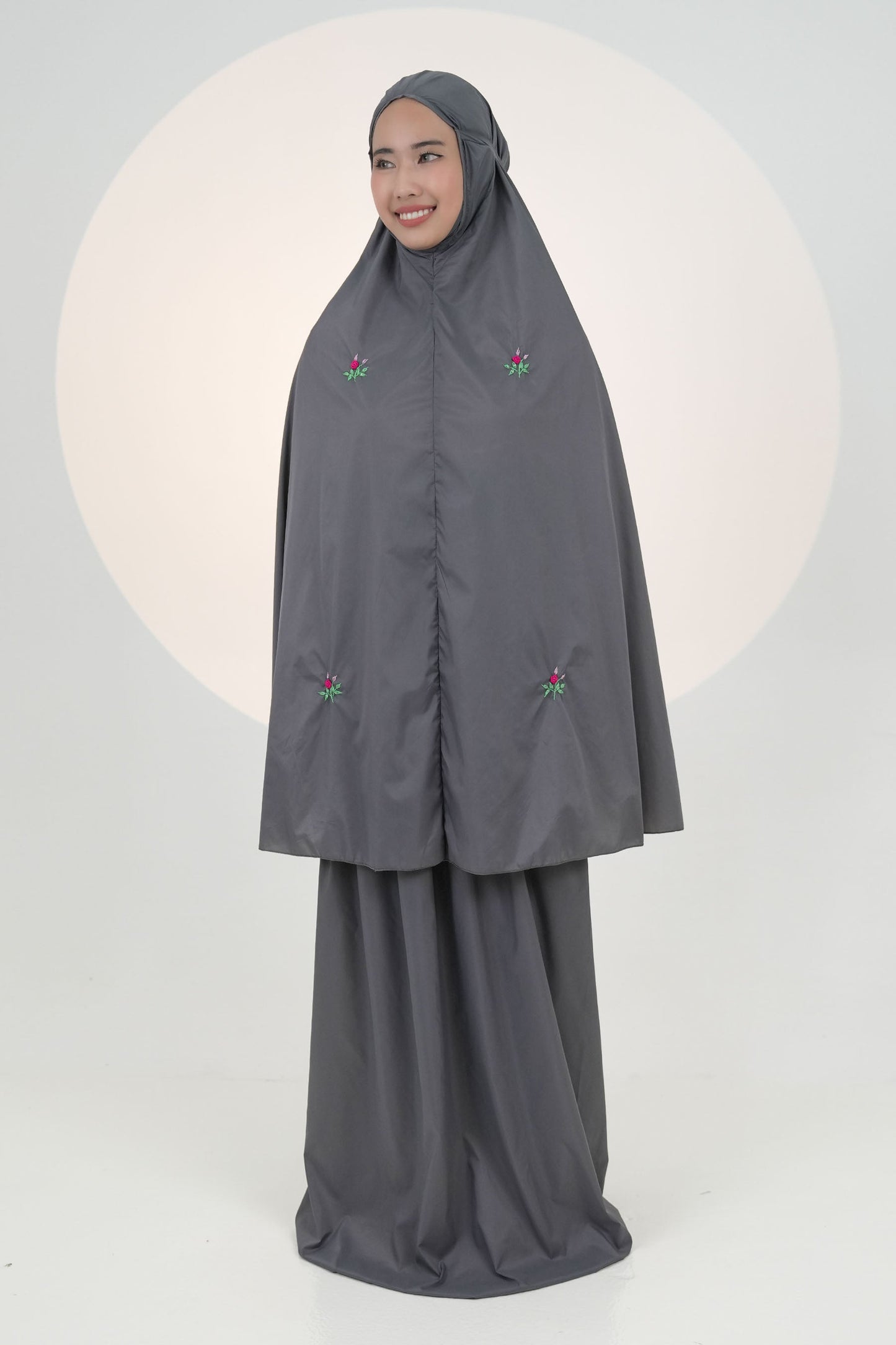 Pocketable Travel Telekung In Ash Grey Prayer Wear