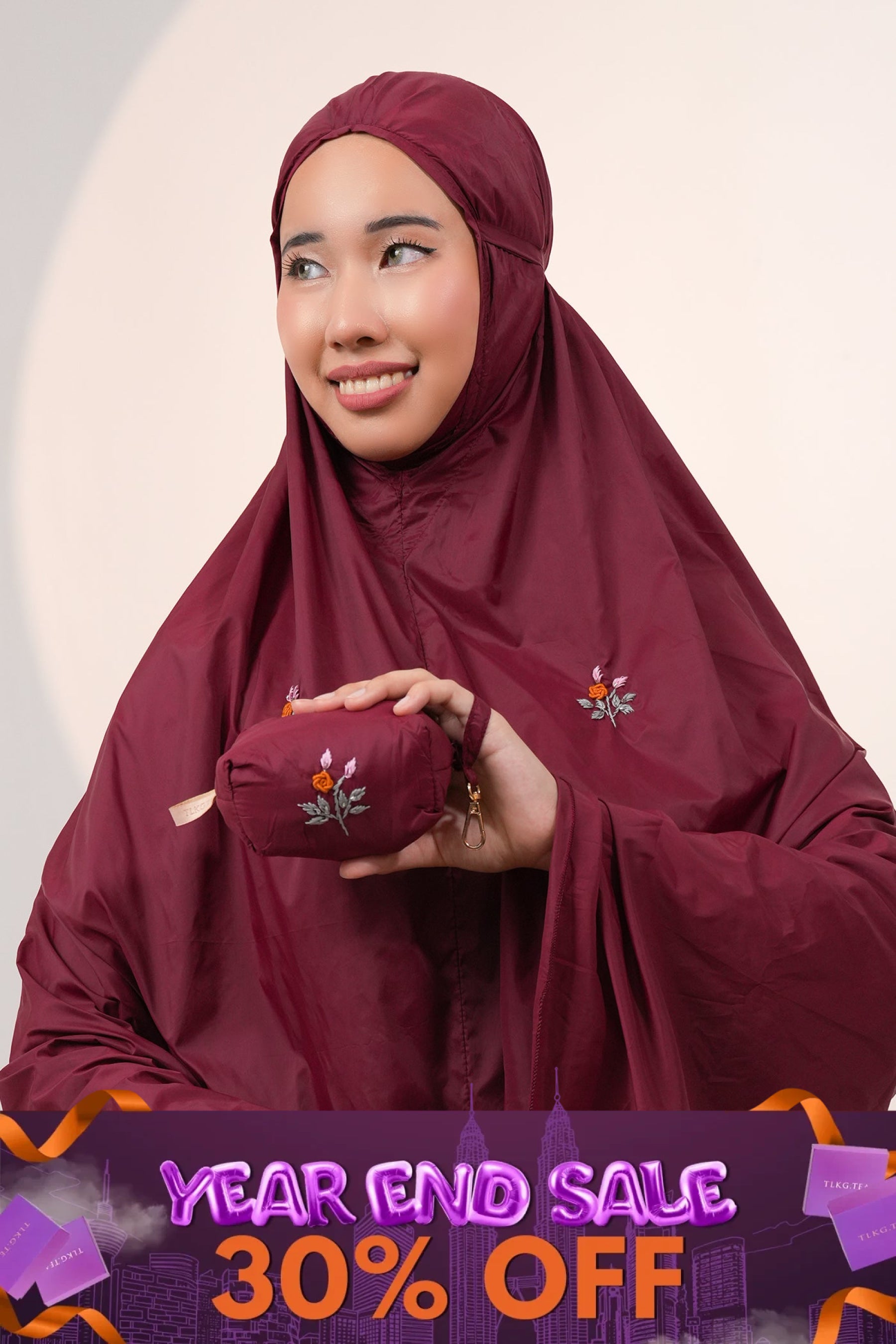Pocketable Travel Telekung in Cranberry Prayer Wear