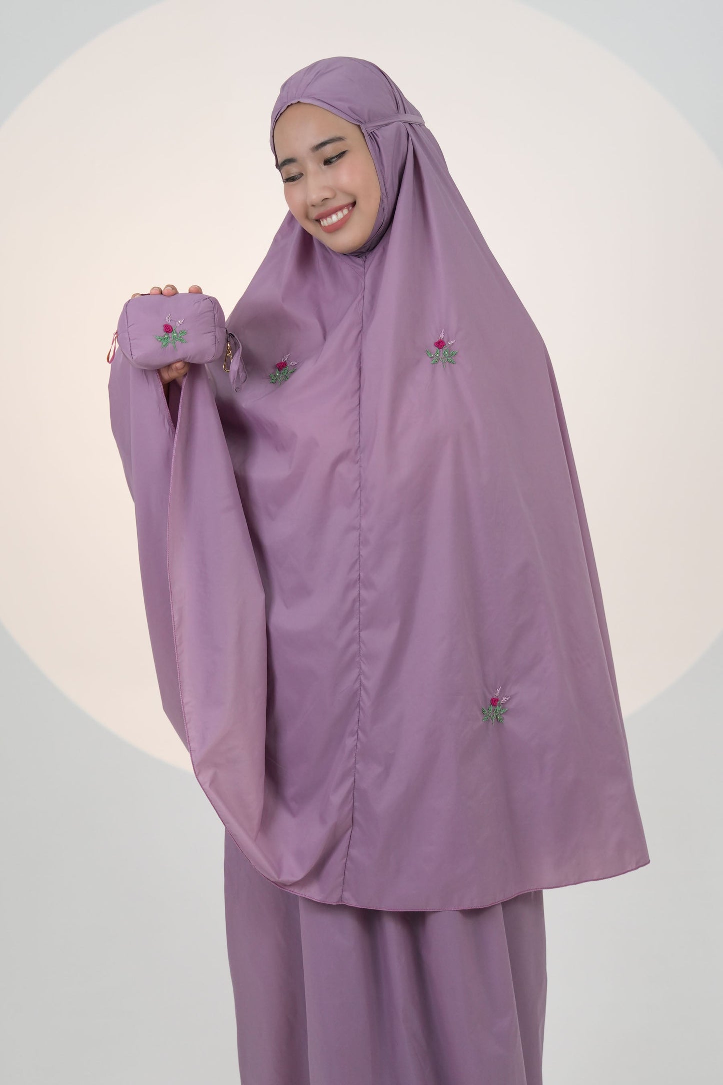 Pocketable Travel Telekung In Lavender Prayer Wear