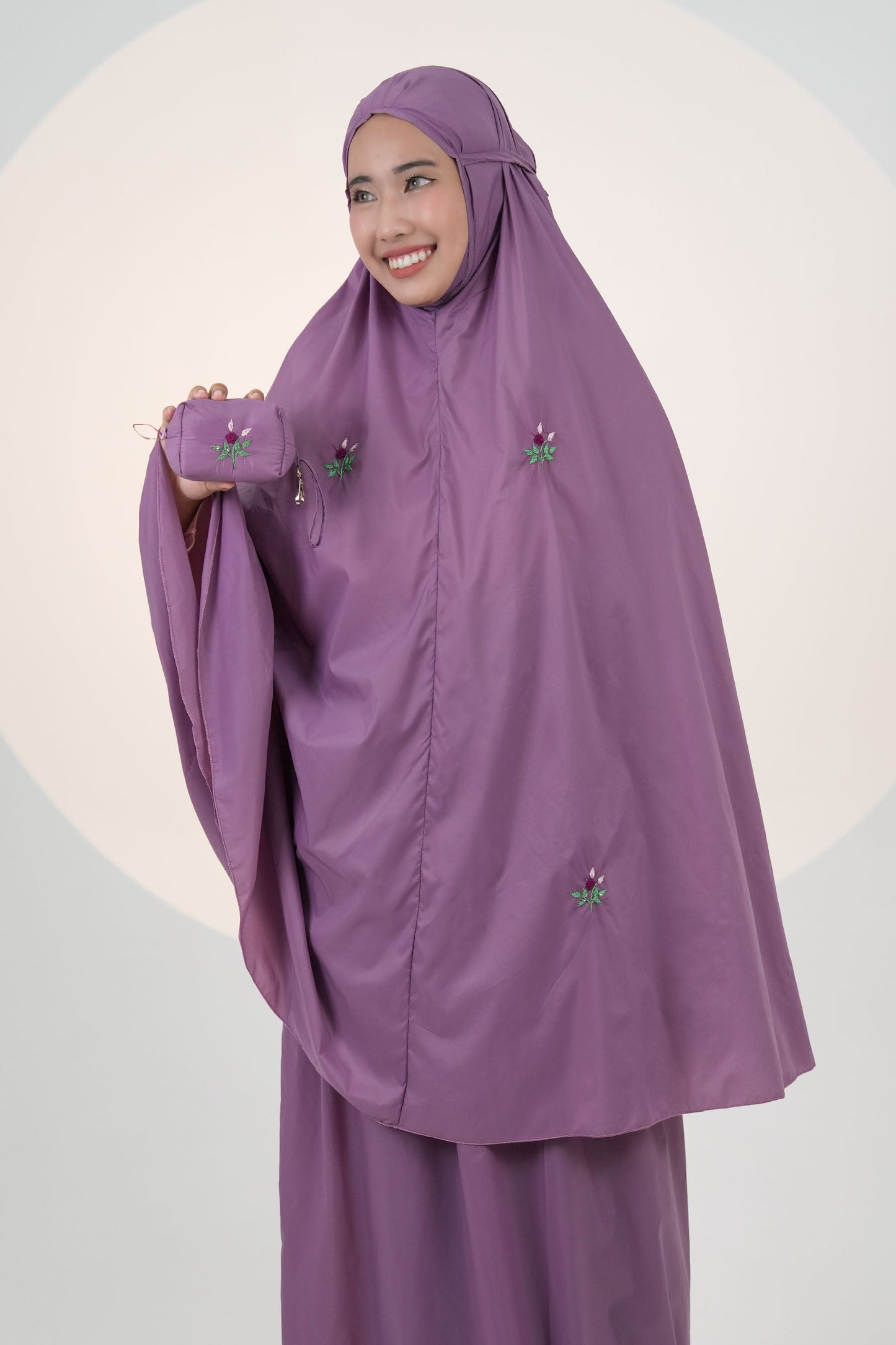 Pocketable Travel Telekung In Orchid Prayer Wear