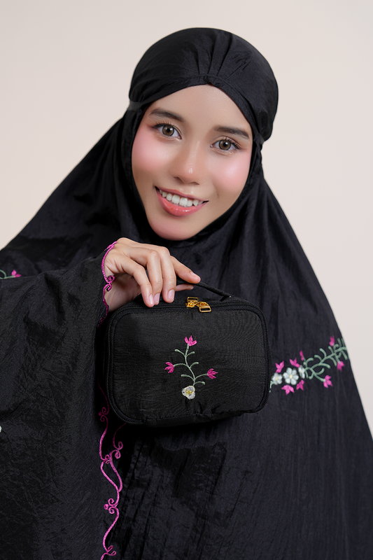Peony Travel Telekung in Black Prayer Wear