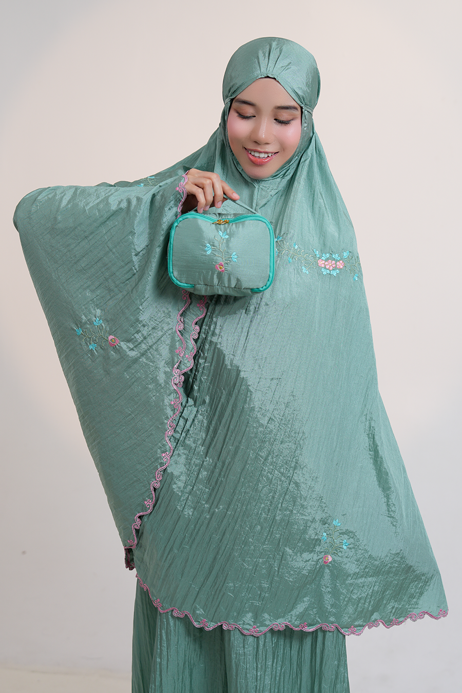 Peony Travel Telekung in Mint Prayer Wear